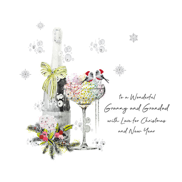 PERSONALISE FOR THEM… to a Wonderful Granny and Grandad with Love for Christmas and New Year (Champagne Robins)