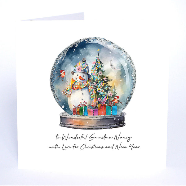 PERSONALISE FOR HER… to Wonderful Grandma with Love for Christmas and New Year (Snowman Snowglobe)