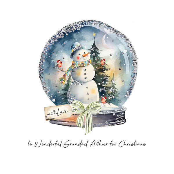PERSONALISE FOR HIM… with Love to a Wonderful Grandad for Christmas (Snowman Snowglobe)