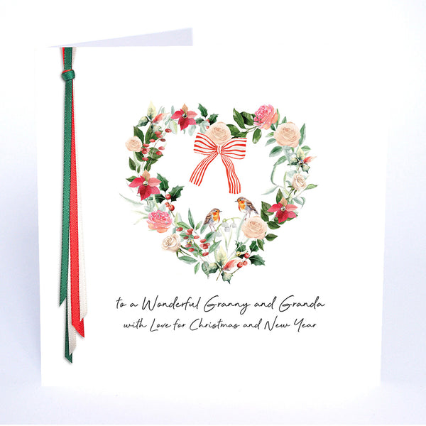 PERSONALISE FOR THEM… to a Wonderful Granny and Granda with Love for Christmas and New Year (Heart wreath)