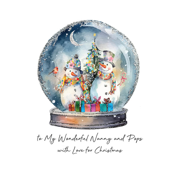PERSONALISE FOR THEM… to My Wonderful Nanny and Pops with Love for Christmas (Snowmen Snowglobe)