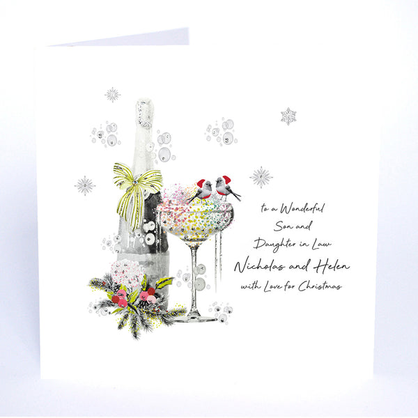 PERSONALISE FOR THEM… to a Wonderful Son and Daughter in Law with Love for Christmas (Champagne Robins)