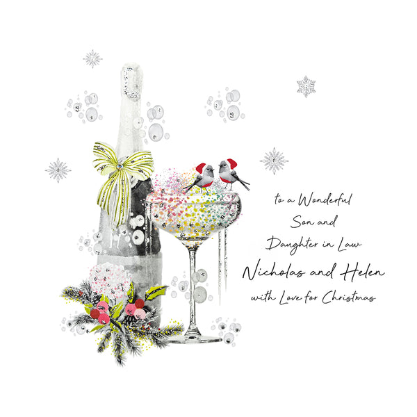 PERSONALISE FOR THEM… to a Wonderful Son and Daughter in Law with Love for Christmas (Champagne Robins)