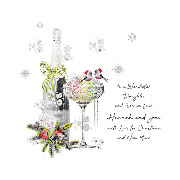 PERSONALISE FOR THEM… to a Wonderful Daughter and Son in Law with Love for Christmas (Champagne Robins)