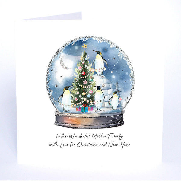 PERSONALISE FOR… with Love for Christmas to a Wonderful Family (Penguins Snowglobe)