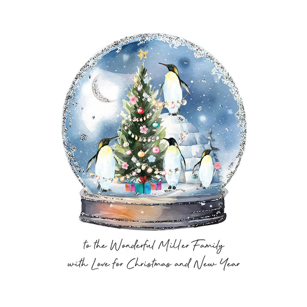 PERSONALISE FOR… with Love for Christmas to a Wonderful Family (Penguins Snowglobe)