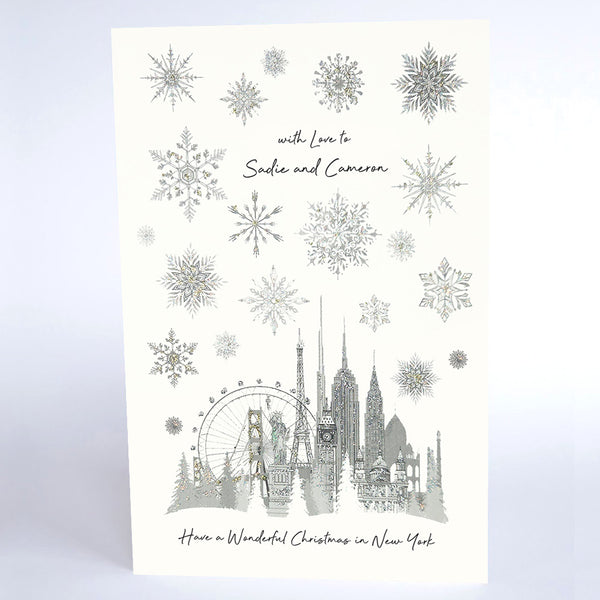 PERSONALISE FOR THEM… With Love to you Both Have a Wonderful Christmas Abroad (World Skyline)