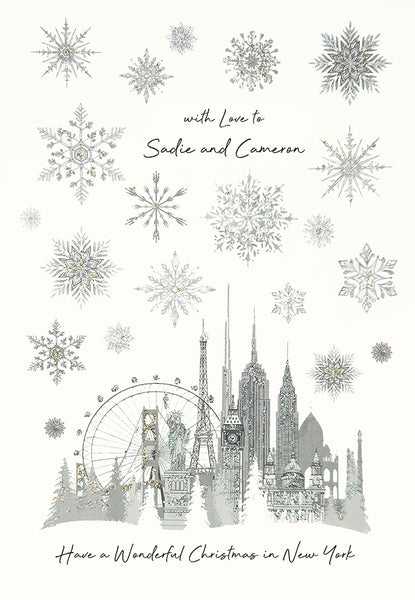 PERSONALISE FOR THEM… With Love to you Both Have a Wonderful Christmas Abroad (World Skyline)