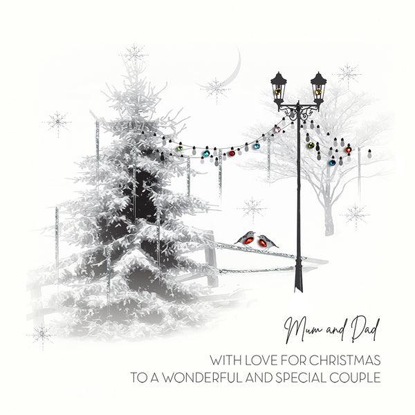 PERSONALISE FOR THEM… Mum and Dad with Love for Christmas to a Wonderful and Special Couple (Tree Robins)