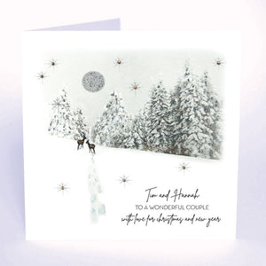 PERSONALISE FOR THEM… To a Wonderful Couple with Love for Christmas and New Year (Snow Scene Deers)