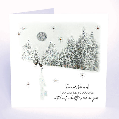 PERSONALISE FOR THEM… To a Wonderful Couple with Love for Christmas and New Year (Snow Scene Deers)