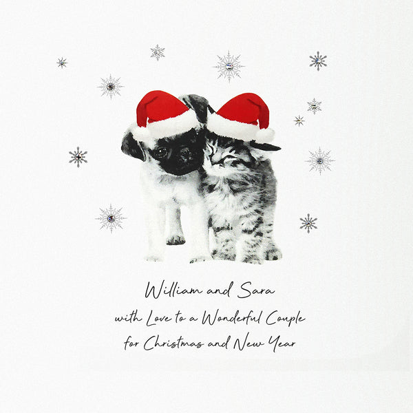 PERSONALISE FOR THEM… With Love to a Wonderful Couple for Christmas and New Year (Pug Kitten)