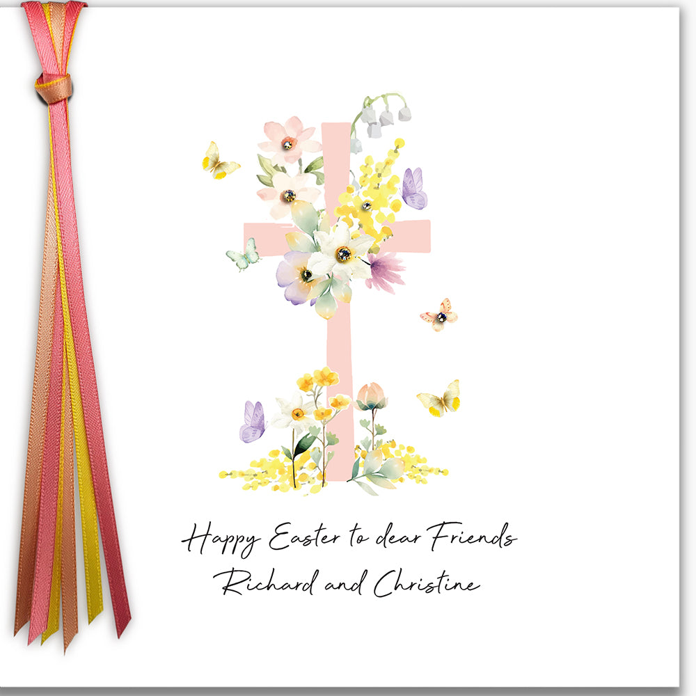 Happy Easter to Dear Friends/Goddaughter/Godson etc (Cross & Flowers)