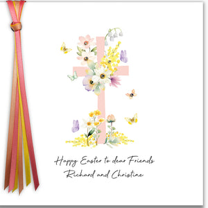 Happy Easter to Dear Friends/Goddaughter/Godson etc (Cross & Flowers)