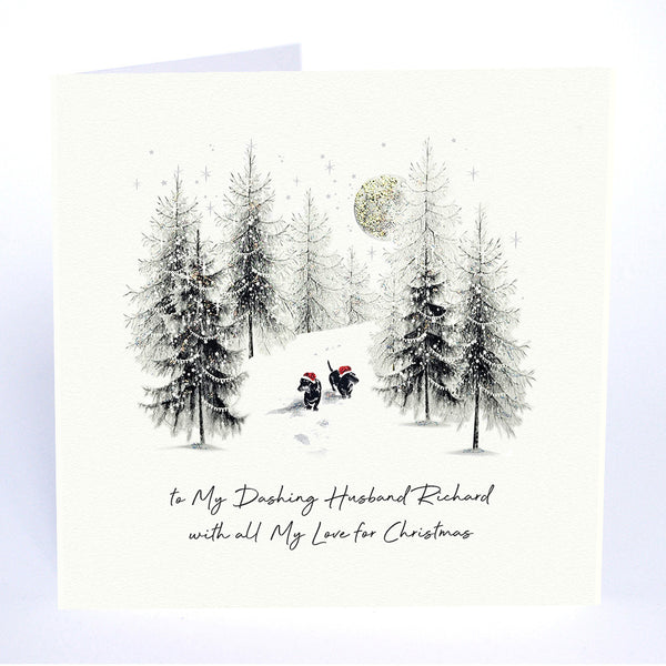 to My Dashing Husband with All My Love for Christmas (Daschunds on the Snow)