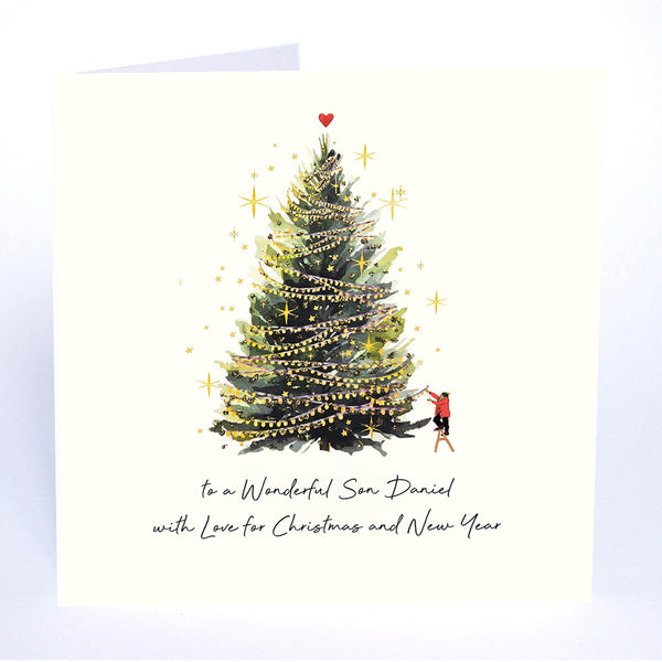 to a Wonderful Son with Love for Christmas and New Year (Decorating the Tree)