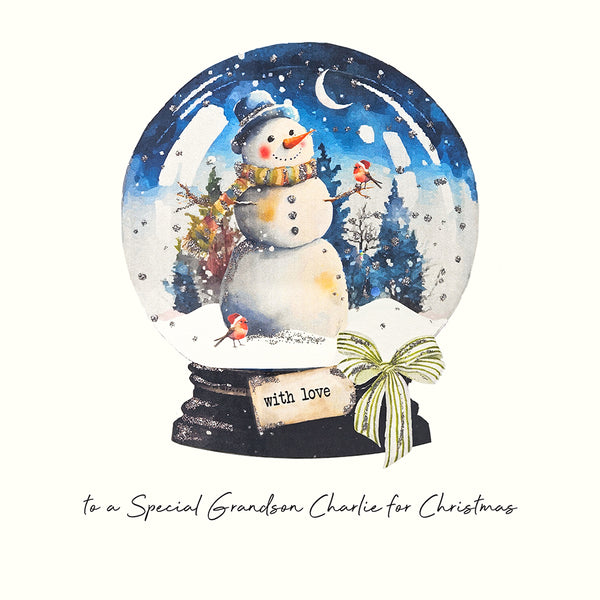 with Love for Christmas to a Wonderful Grandson (Snowman Snowglobe)