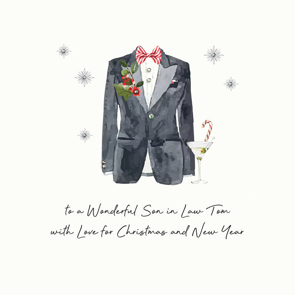 to a Wonderful Son in Law with Love for Christmas and New Year (Festive Tuxedo)