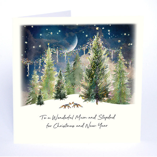 to a Wonderful Mum and Stepdad for Christmas and New Year (Foxes in a Winter Scene)
