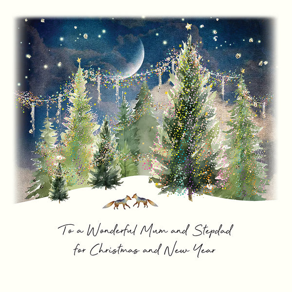 to a Wonderful Mum and Stepdad for Christmas and New Year (Foxes in a Winter Scene)