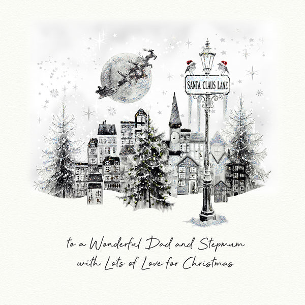 to a Wonderful Dad and Stepmum with Lots of Love for Christmas (Christmas Tree Robins)