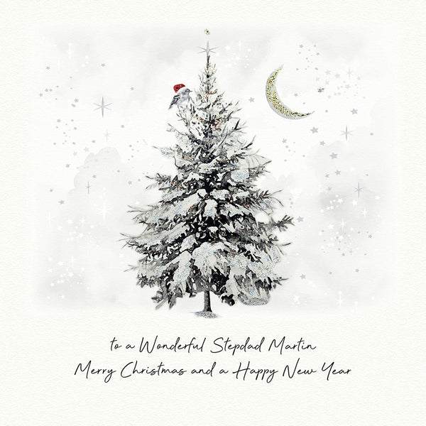 to a Wonderful Stepdad Merry Christmas and a Happy New Year (Christmas Tree Robin)