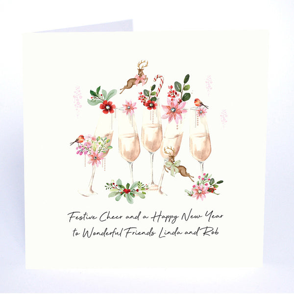 Festive Cheer and a Happy New Year to Wonderful Friends (Festive Prosecco/Champagne Glasses)