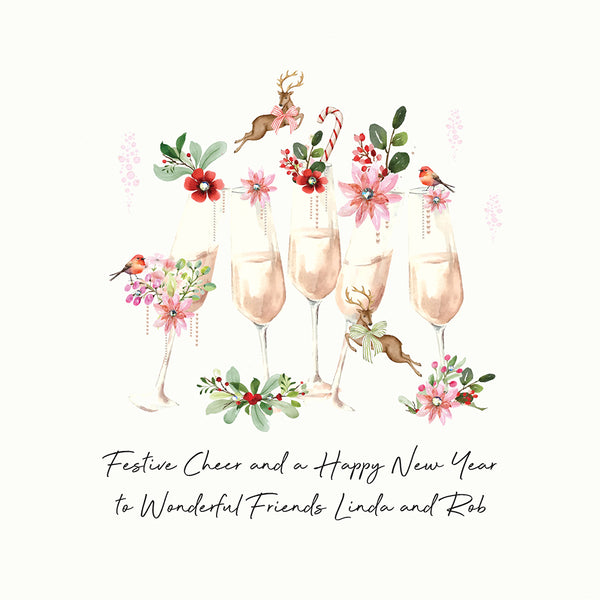 Festive Cheer and a Happy New Year to Wonderful Friends (Festive Prosecco/Champagne Glasses)
