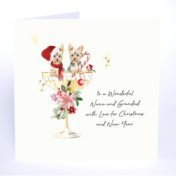 to a Wonderful Nana and Grandad with Love for Christmas and New Year (Festive Dogs in a Coupe)