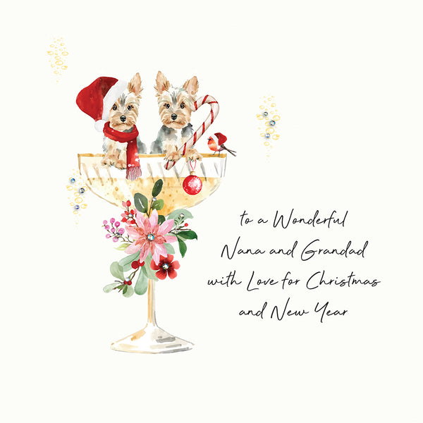 to a Wonderful Nana and Grandad with Love for Christmas and New Year (Festive Dogs in a Coupe)