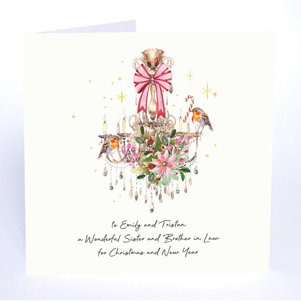 to a Wonderful Sister and Brother in Law for Christmas and New Year (Chandelier Robins)