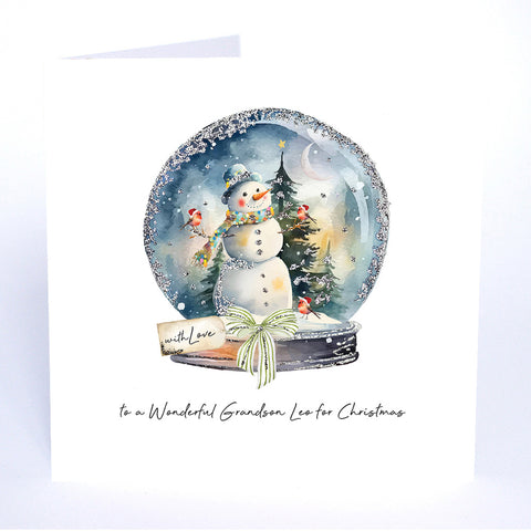 PERSONALISE FOR HIM… with Love to a Wonderful Grandson for Christmas (Snowman Snowglobe)