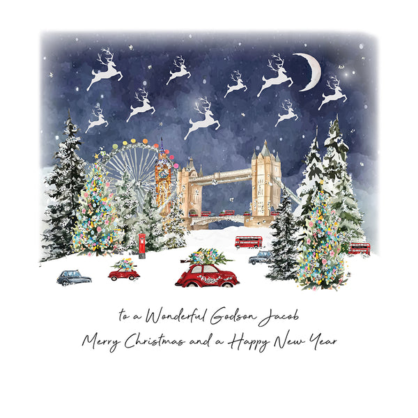 PERSONALISE FOR HIM… to a Wonderful Godson Merry Christmas and a Happy New Year (London)