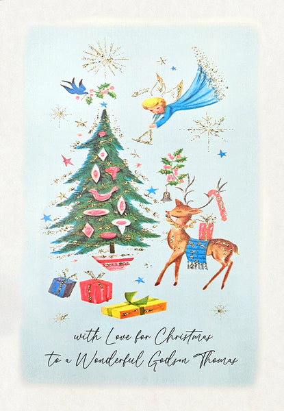 PERSONALISE FOR HIM… with Love for Christmas to a Wonderful Godson (Tree Presents Reindeer)