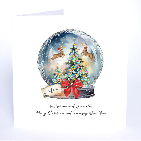 PERSONALISE FOR THEM… Merry Christmas and a Happy New Year with Love (Reindeers Snowglobe)