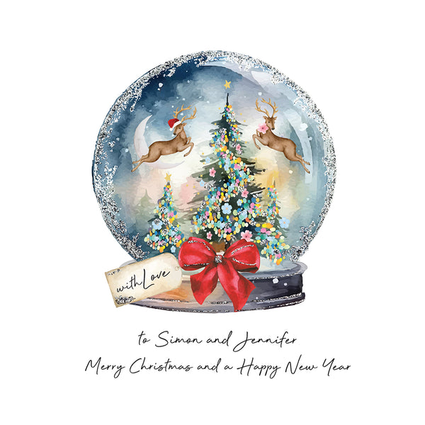 PERSONALISE FOR THEM… Merry Christmas and a Happy New Year with Love (Reindeers Snowglobe)