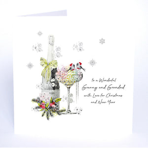 PERSONALISE FOR THEM… to a Wonderful Granny and Grandad with Love for Christmas and New Year (Champagne Robins)