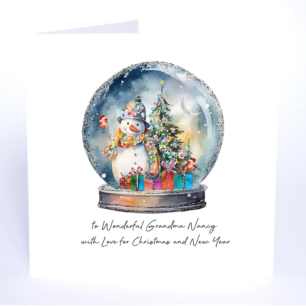 PERSONALISE FOR HER… to Wonderful Grandma with Love for Christmas and New Year (Snowman Snowglobe)