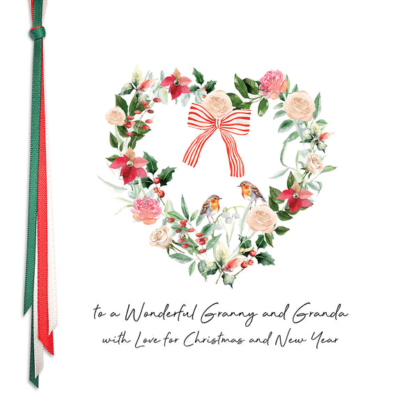 PERSONALISE FOR THEM… to a Wonderful Granny and Granda with Love for Christmas and New Year (Heart wreath)