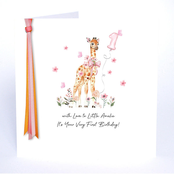 It's Your Very First Birthday (Age 1 Balloon Giraffe Pink)