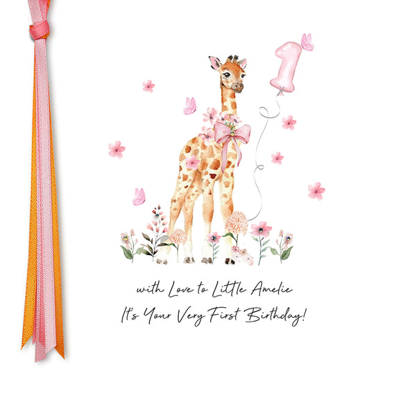 It's Your Very First Birthday (Age 1 Balloon Giraffe Pink)