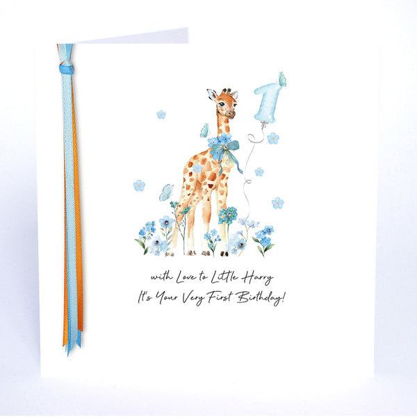 It's Your Very First Birthday (Age 1 Balloon Giraffe Blue)