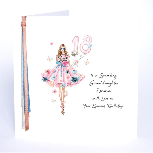 18 to a Sparkling Granddaughter with Love on Your Special Birthday (Lady Balloons)