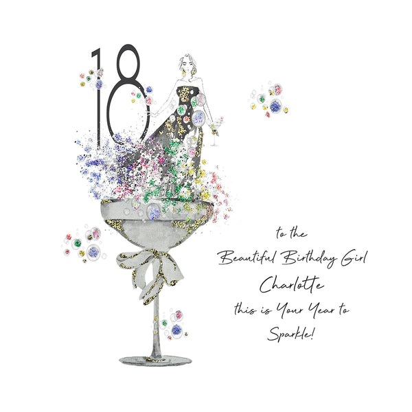 18 to the Beautiful Birthday Girl this is Your Year to Sparkle (Lady Coupe Bubbles)