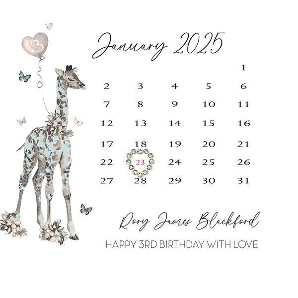 Happy Birthday Giraffe (Blue) (Calendar)