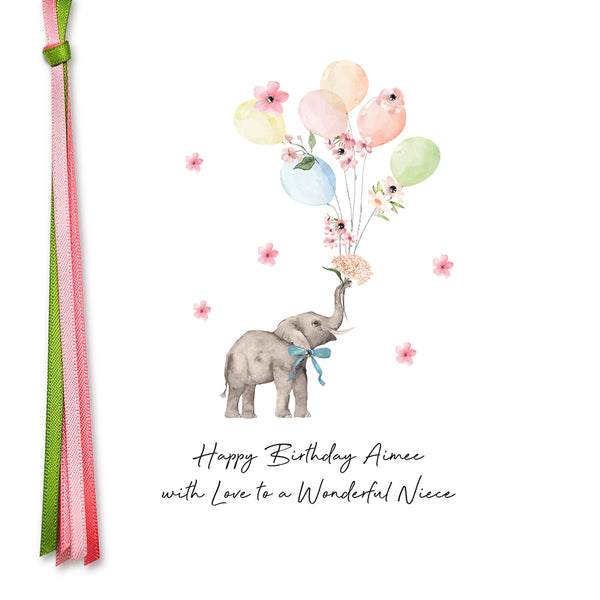 Happy Birthday with Love to a Wonderful Niece (Elephant Balloons)
