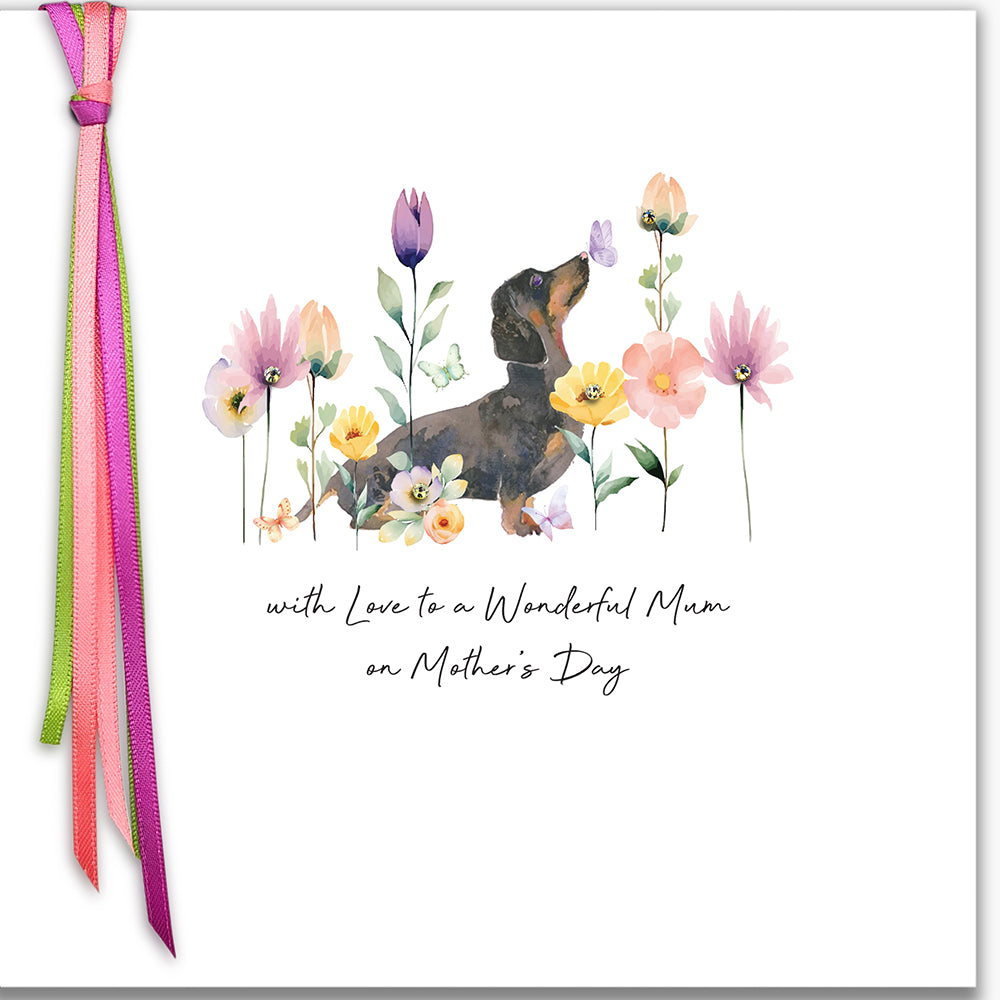 With Love to a Wonderful Mum on Mother's Day (Daschund Flowers)