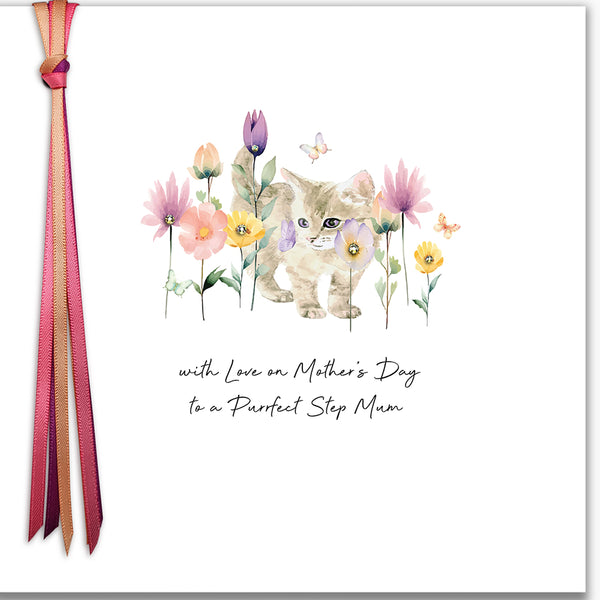 with Love on Mother's Day to a Purrfect Step Mum (Cat Flowers)