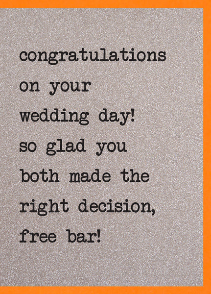 Congratulations on Your Wedding Day - Free Bar!