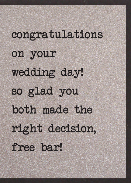 Congratulations on Your Wedding Day - Free Bar!